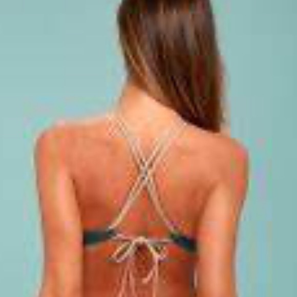 NWT (XS) KOA swim top teal gold London bikini top reversible pink racer back - Picture 4 of 14